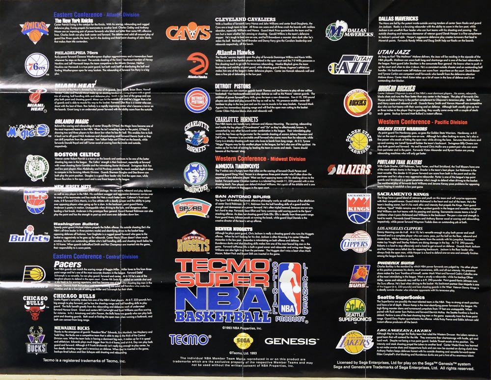 TECMO SUPER NBA BASKETBALL CIB - Sega Genesis (Mega Drive) (Tecmo - 1-2) video game collectible [Barcode 018946030029] - Main Image 3