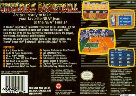 Tecmo Super NBA Basketball - Nintendo Super Nintendo Entertainment System (SNES) (Tecmo - 1-2) video game collectible [Barcode 018946090009] - Main Image 2