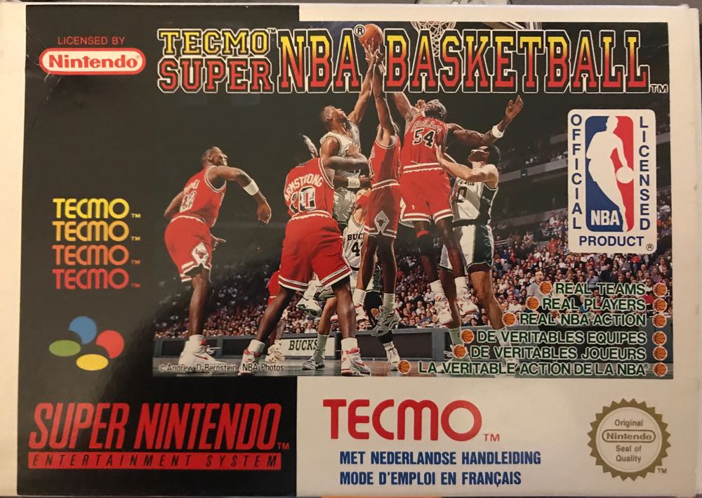 Tecmo Super NBA Basketball - Nintendo Super Nintendo Entertainment System (SNES) (Tecmo - 1-2) video game collectible [Barcode 018946090009] - Main Image 3