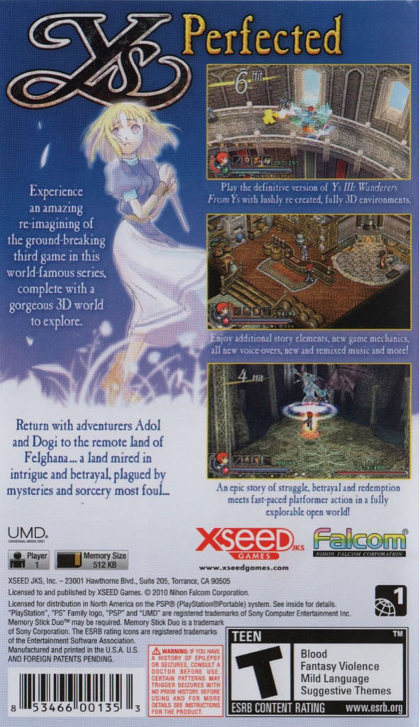 Ys: The Oath in Felghana - Sony PlayStation Network (PSN) (XSEED Games - 1) video game collectible [Barcode 0853466001353] - Main Image 2