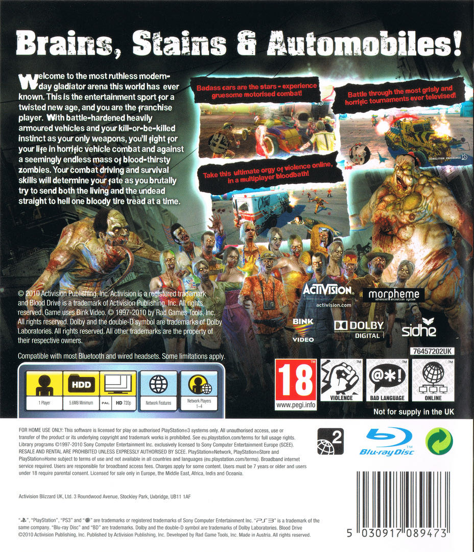 Blood Drive - Sony PlayStation 3 (PS3) (Activision - 1) video game collectible [Barcode 5030917092282] - Main Image 2