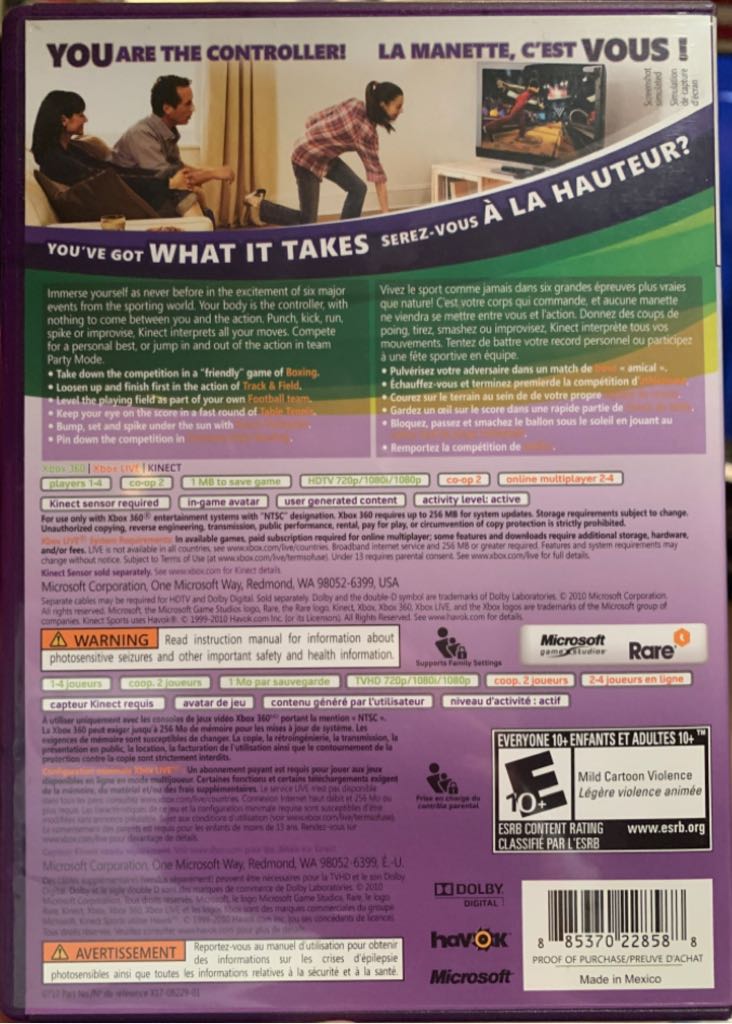 Kinect Sports - Microsoft Xbox 360 (Microsoft Game Studios - 4) video game collectible [Barcode 885370228588] - Main Image 2