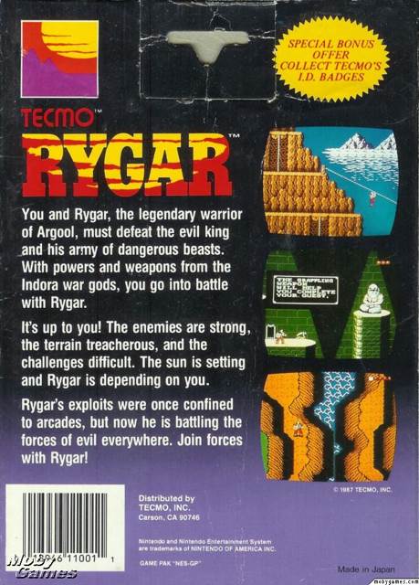 Rygar - Nintendo Entertainment System (NES) (Tecmo - 1) video game collectible [Barcode 018946110011] - Main Image 2