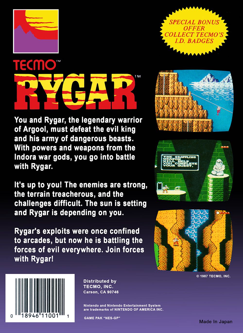 Rygar - Nintendo Entertainment System (NES) (1) video game collectible - Main Image 2