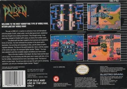 Raiden Trad - Nintendo Super Nintendo Entertainment System (SNES) (Electro Brain - 2) video game collectible [Barcode 099451918767] - Main Image 2