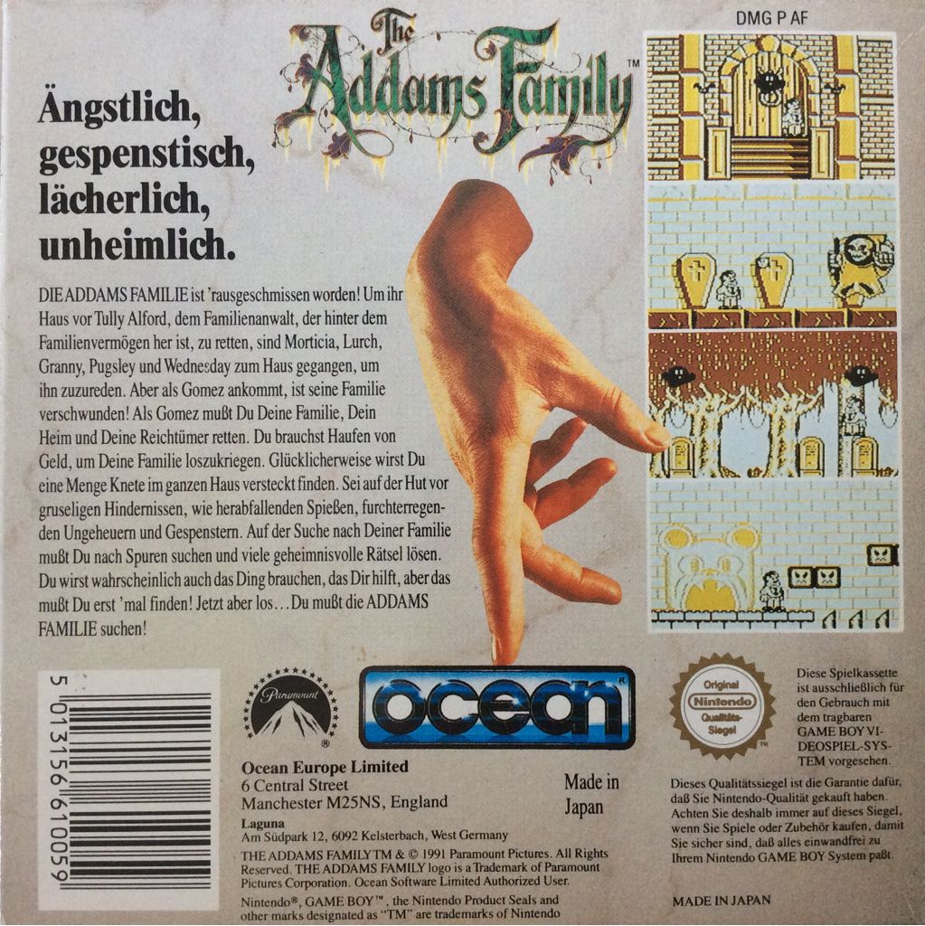The Addams Family - Nintendo Game Boy (Ocean - 1) video game collectible [Barcode 5013156610059] - Main Image 2