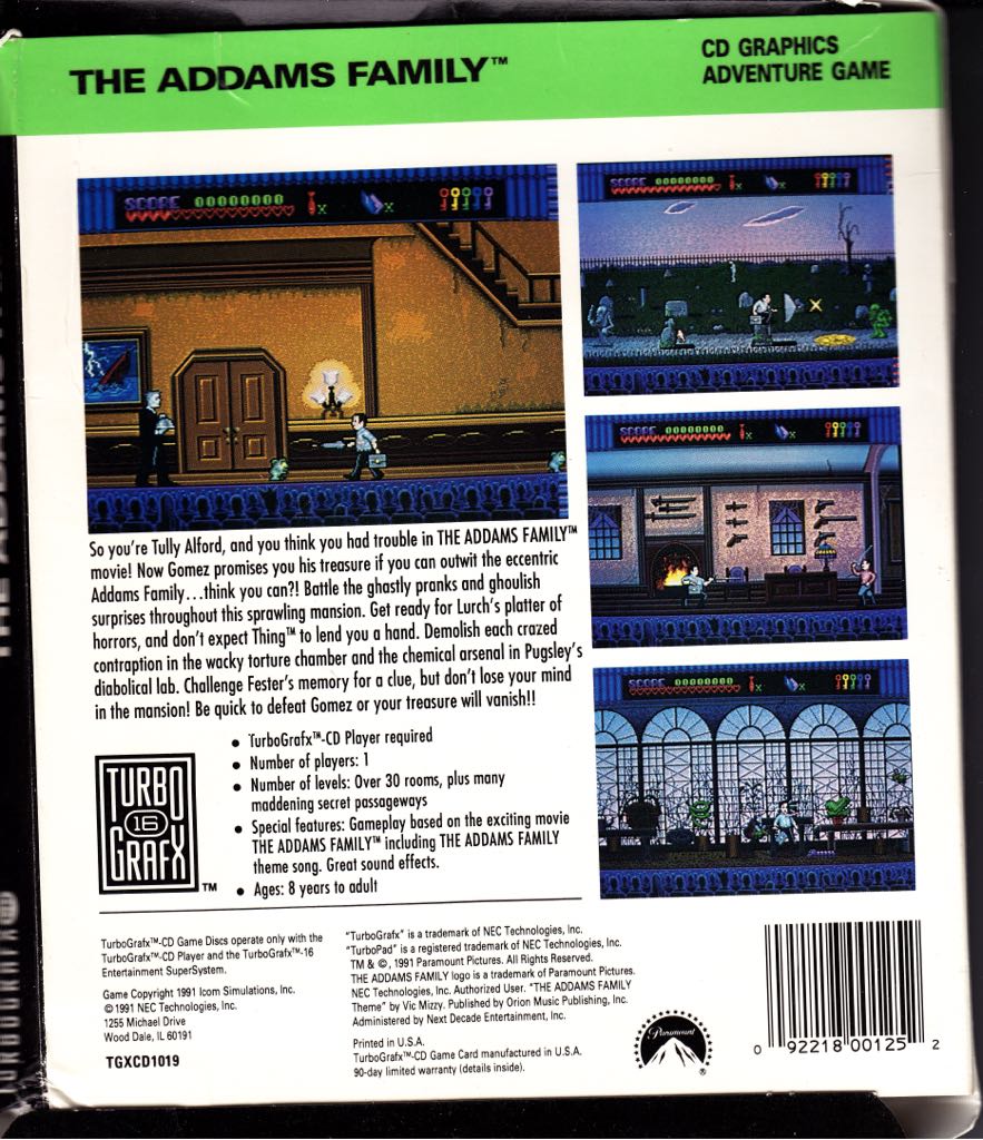 The Addams Family - NEC TurboGrafx-16 video game collectible - Main Image 2