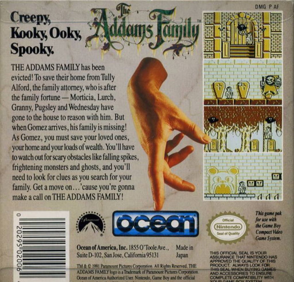 The Addams Family - Nintendo Game Boy (Ocean - 1) video game collectible - Main Image 2