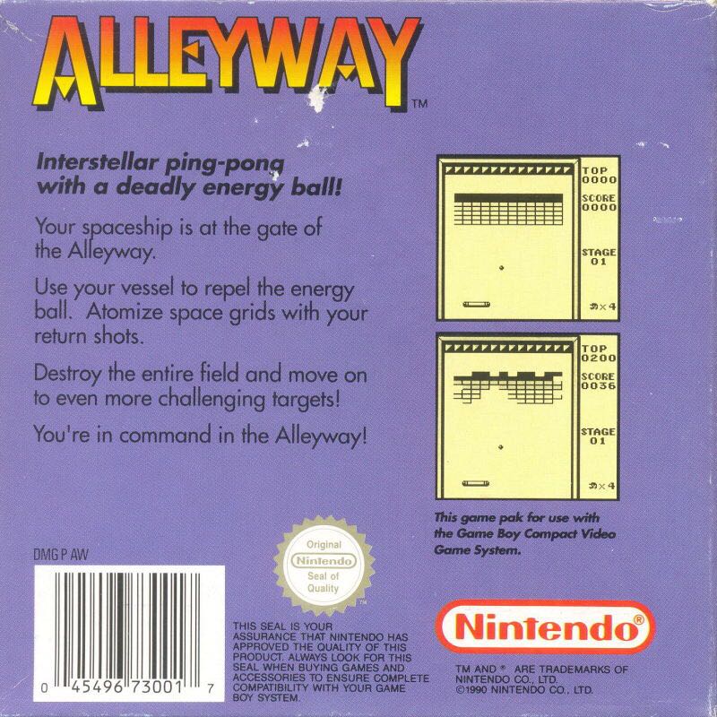 Alleyway - Nintendo Game Boy (Nintendo - 1) video game collectible [Barcode 0045496730017] - Main Image 2