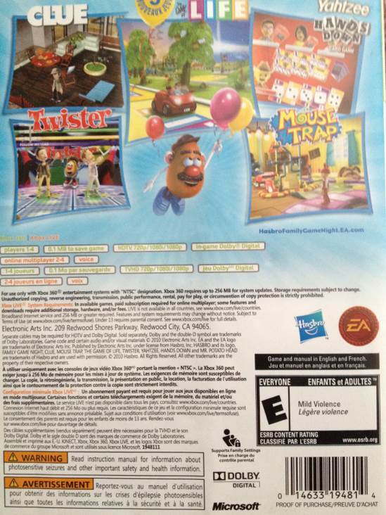 Hasbro Family Game Night 3 - Microsoft Xbox 360 (Electronic Arts - 1-4) video game collectible [Barcode 5030930092214] - Main Image 2