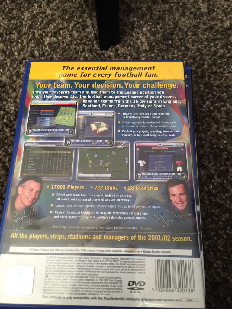 LMA Manager 2002 - Sony PlayStation 2 (PS2) (Codemasters - 1-2) video game collectible [Barcode 5024866320138] - Main Image 2