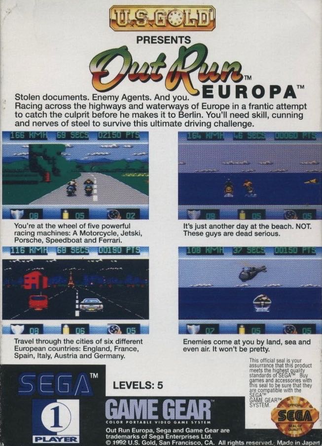 OutRun Europa - Sega Game Gear (U.S. Gold - 1) video game collectible - Main Image 2