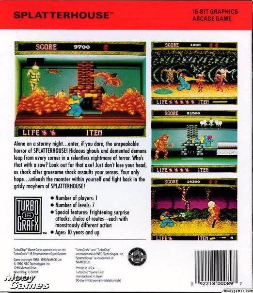 Splatterhouse - NEC TurboGrafx-16 (Namco - 1) video game collectible [Barcode 092218000897] - Main Image 2