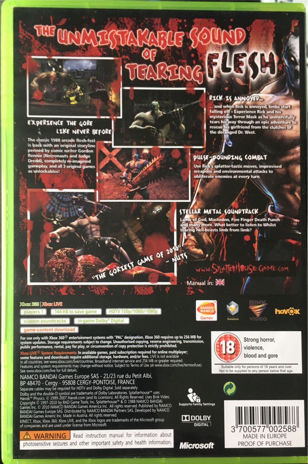 Splatterhouse - Microsoft Xbox 360 (Namco Bandai - 1) video game collectible [Barcode 3700577002588] - Main Image 2