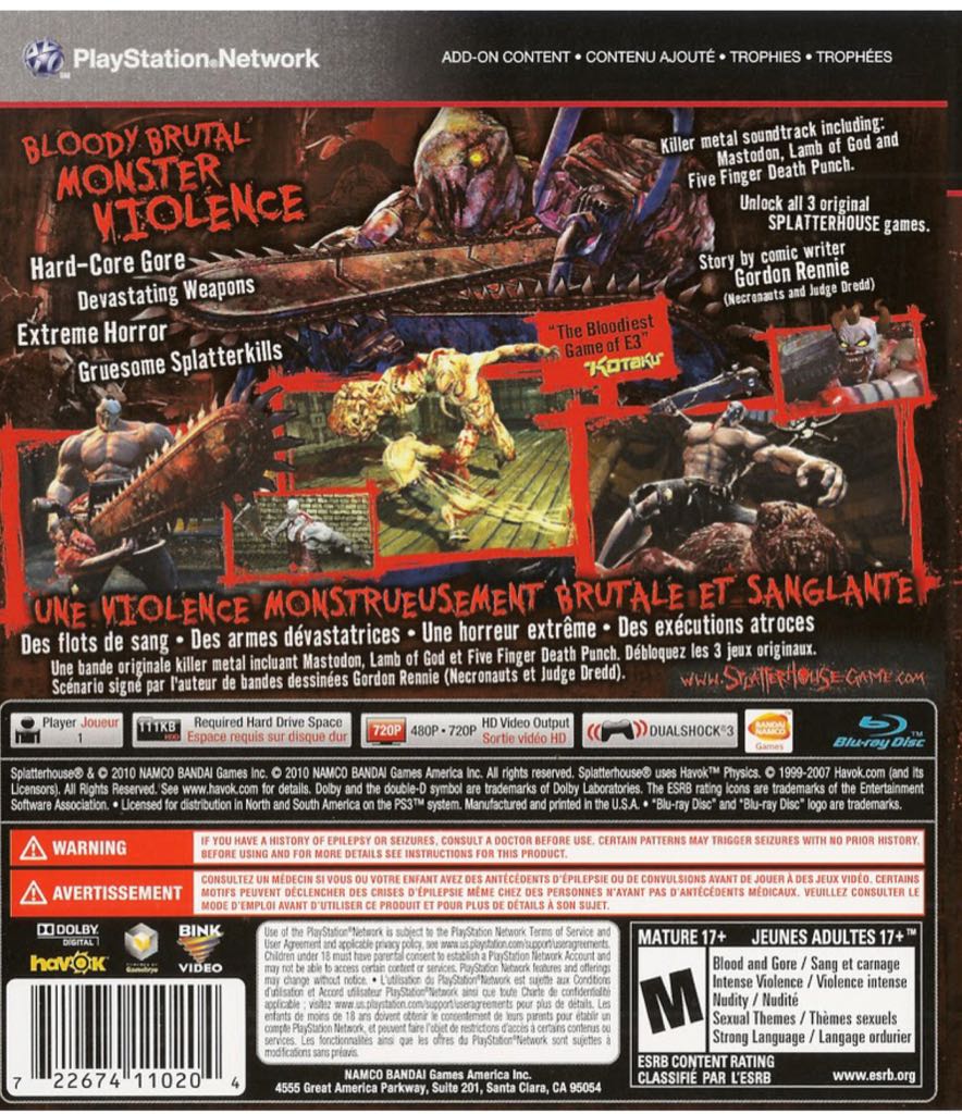 Splatterhouse - Sony PlayStation 3 (PS3) (Bandai Namco Ent. - 1) video game collectible [Barcode 722674110464] - Main Image 2