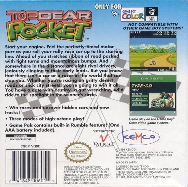 Top Gear Pocket - Nintendo Game Boy Color (Nintendo - 1) video game collectible [Barcode 681313062338] - Main Image 2