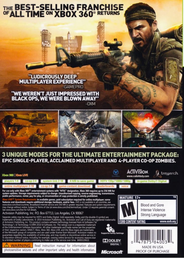 Call of Duty : Black Ops - Microsoft Xbox 360 (Activision Inc. - 1-4) video game collectible [Barcode 5030917085864] - Main Image 2