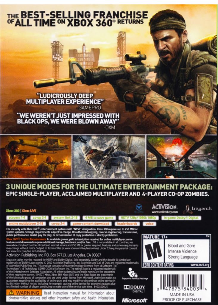 Call Of Duty: Black Ops - Microsoft Xbox 360 (Treyarch - 4) video game collectible [Barcode 799007766834] - Main Image 2