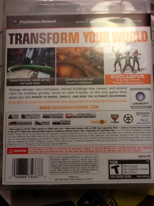Shaun White Skateboarding - Sony PlayStation 3 (PS3) (Ubisoft) video game collectible [Barcode 008222356677] - Main Image 2