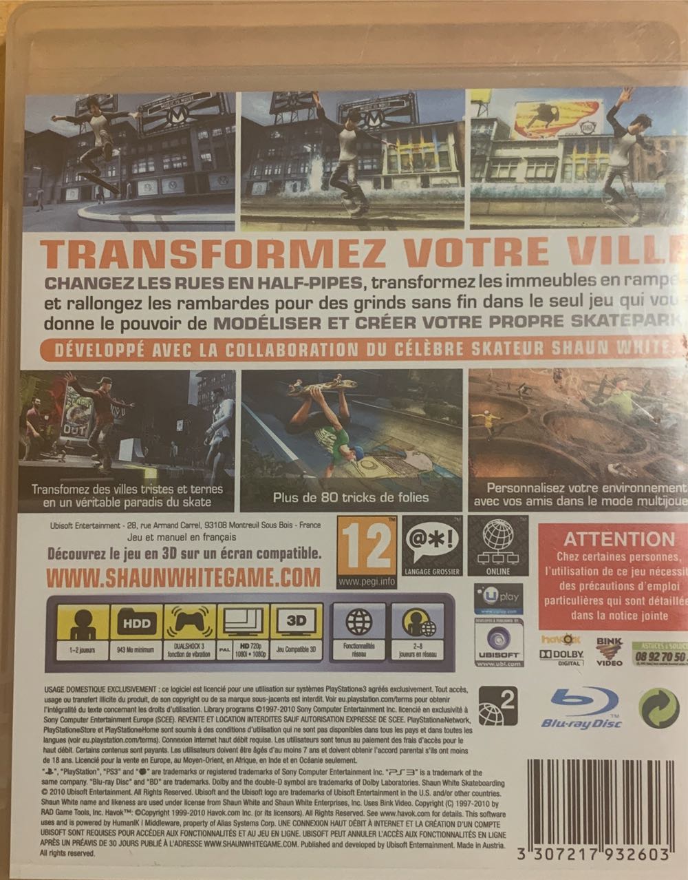 Shaun White Skateboarding - Sony PlayStation 3 (PS3) (1-2) video game collectible [Barcode 3307217932603] - Main Image 2