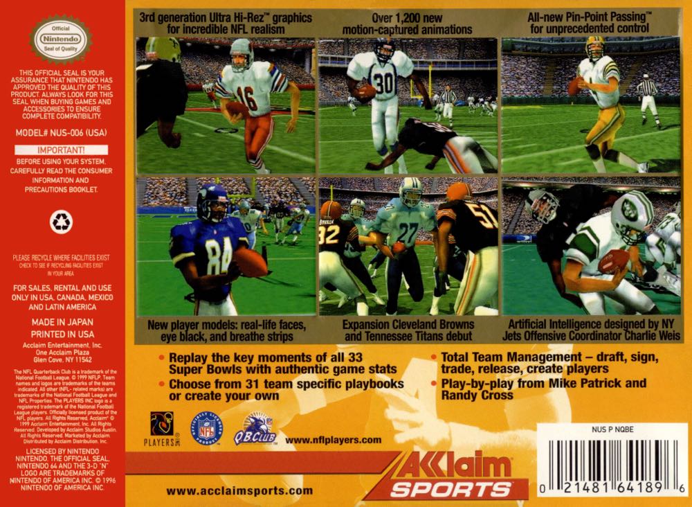 NFL Quarterback Club 2000 - Nintendo 64 (N64) video game collectible - Main Image 2