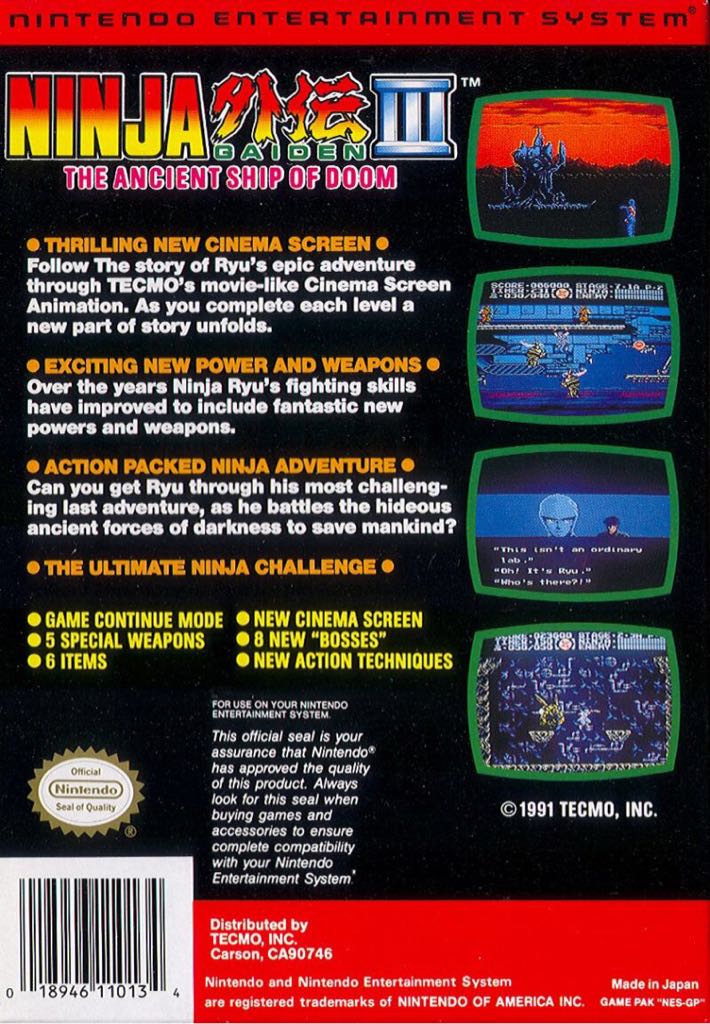 Ninja Gaiden III: The Ancient Ship Of Doom - Nintendo Entertainment System (NES) video game collectible - Main Image 2