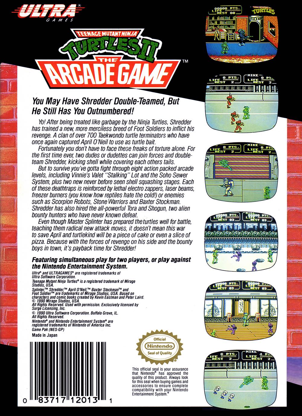 Teenage Mutant Ninja Turtles II: The Arcade Game - Nintendo Entertainment System (NES) (Ultra Games) video game collectible - Main Image 2