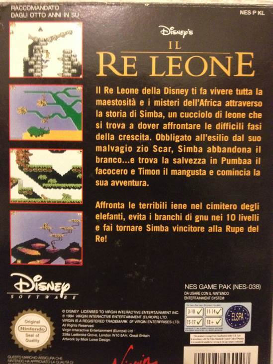 Le Roi Lion - Nintendo Entertainment System (NES) (1) video game collectible [Barcode 5028587060007] - Main Image 2