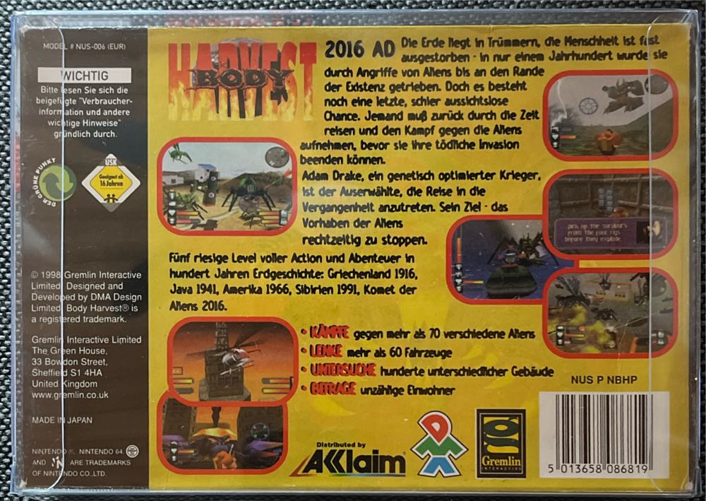 Body Harvest - Nintendo 64 (N64) (1) video game collectible [Barcode 5013658086819] - Main Image 2