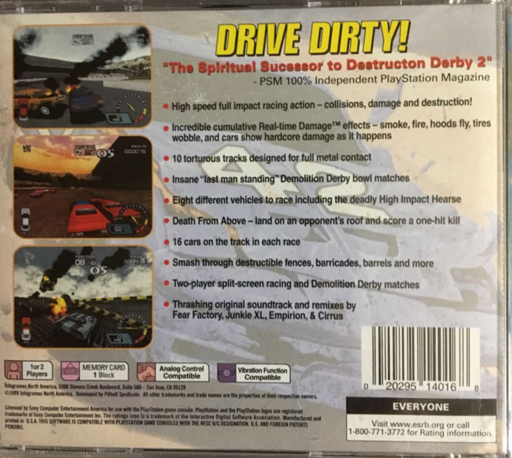 Demolition Racer - Sony PlayStation (Infogrames - 1) video game collectible [Barcode 020295140168] - Main Image 2