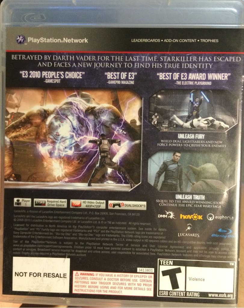 Star Wars The Force Unleashed 2 - Sony PlayStation 3 (PS3) (LucasArts - 1) video game collectible [Barcode 023272009977] - Main Image 2