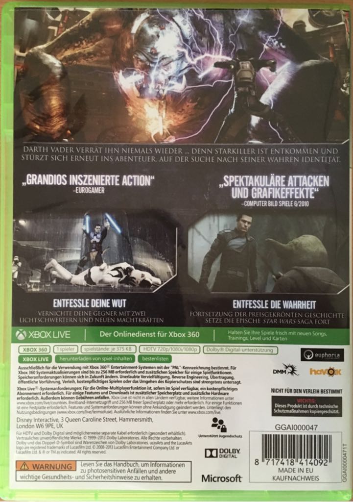 Star Wars: The Force Unleashed II (Verkauft) - Microsoft Xbox 360 video game collectible [Barcode 8717418414092] - Main Image 2