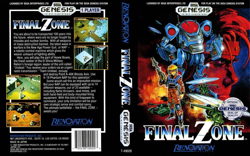 Final Zone - Sega Genesis (Mega Drive) (Renovation Products - 1) video game collectible [Barcode 720238100203] - Main Image 4