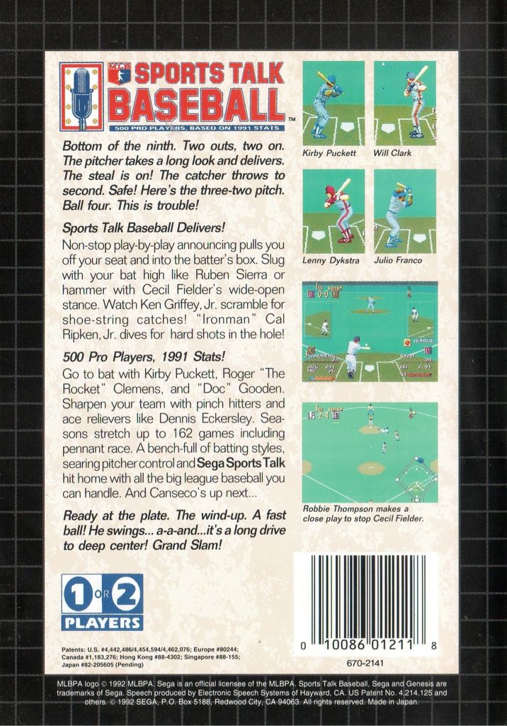 Sports Talk Baseball - Sega Genesis (Mega Drive) (Sega - 1-2) video game collectible [Barcode 010086012118] - Main Image 2