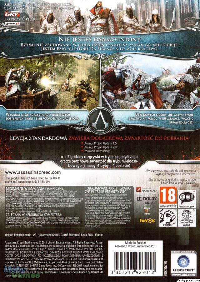 Assasins Creed Brotherhood - Microsoft Xbox 360 (Ubisoft) video game collectible - Main Image 2