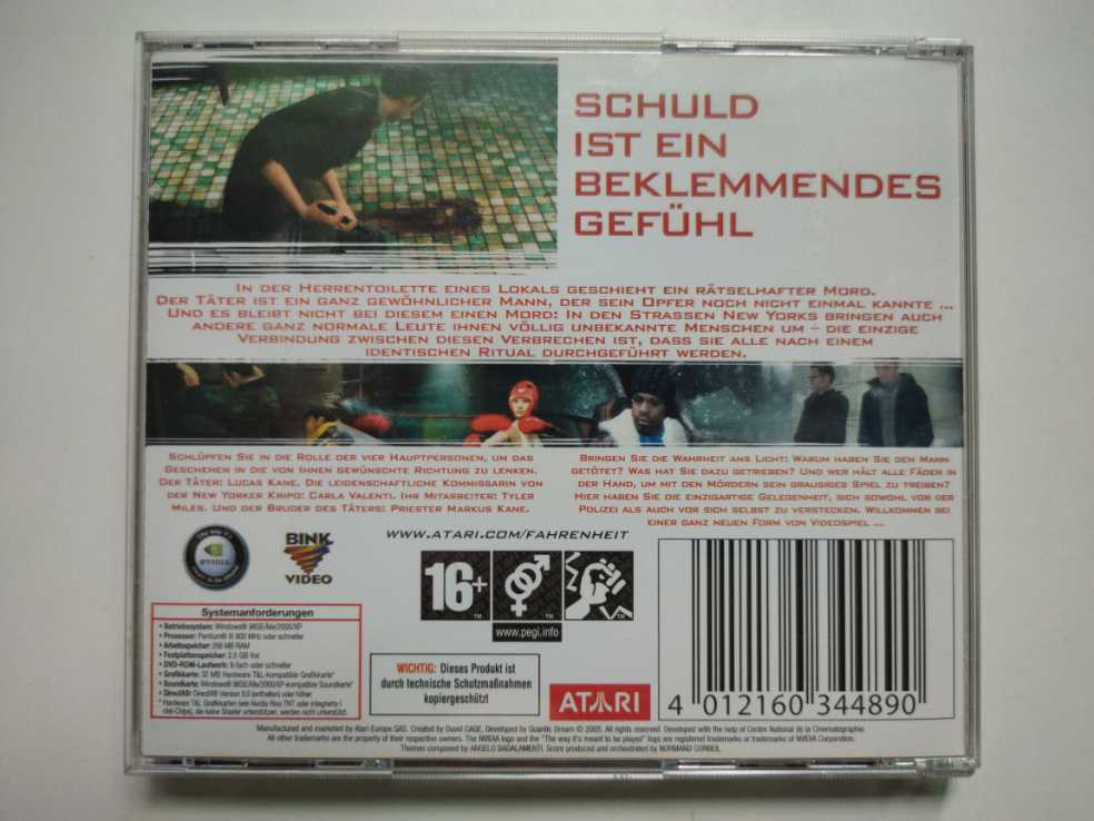 Farenheit - PC (Atari) video game collectible [Barcode 4012160344890] - Main Image 2