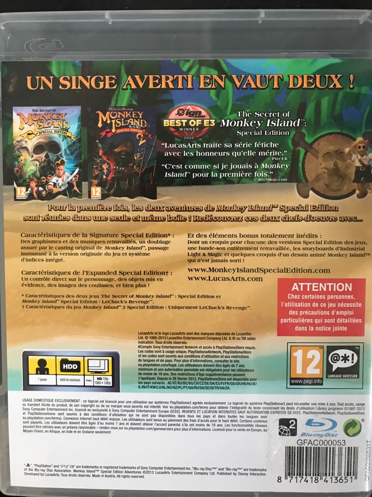 Monkey Island - Sony PlayStation 3 (PS3) (LucasArts - 1) video game collectible [Barcode 8717418413651] - Main Image 2