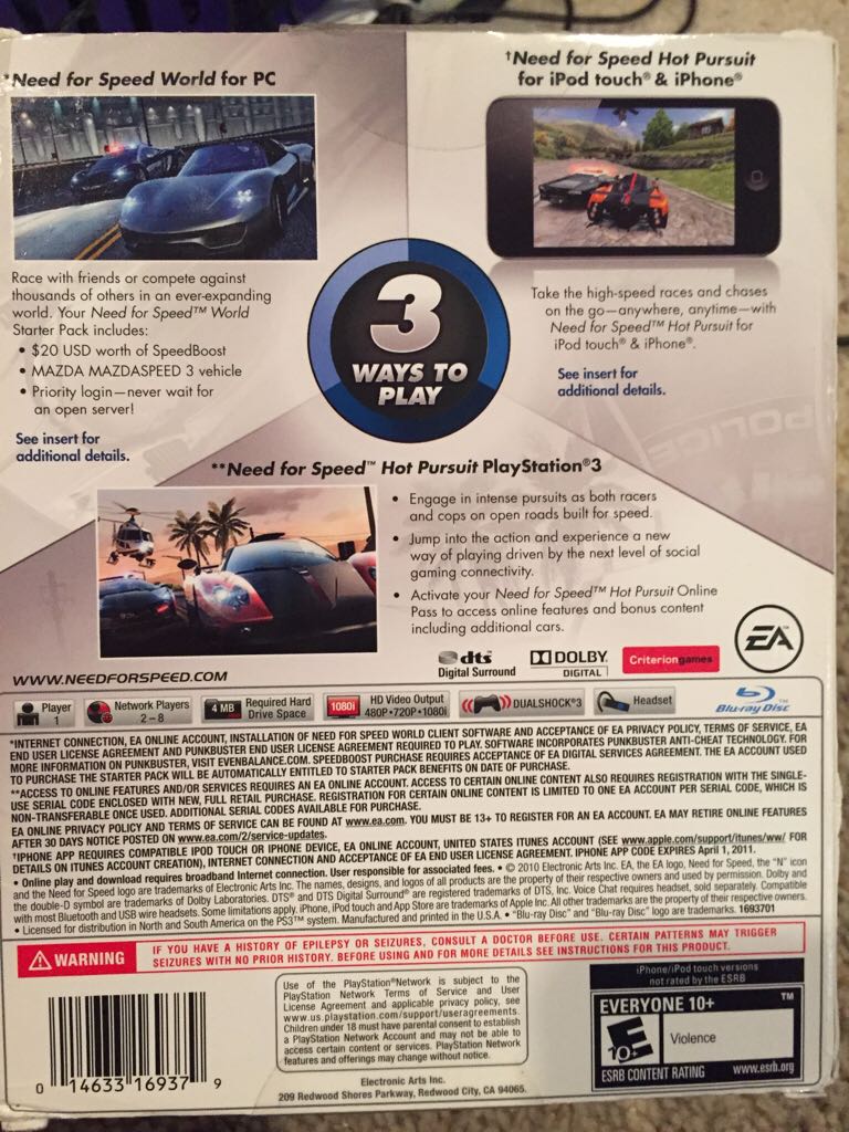 Need For Speed - Hot Pursuit - Sony PlayStation 3 (PS3) video game collectible [Barcode 014633169379] - Main Image 2