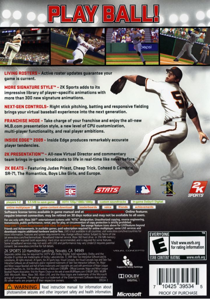 2k Sports Major League Baseball 2k9 - Sony PlayStation 3 (PS3) (2k Sport - 1-2) video game collectible - Main Image 2
