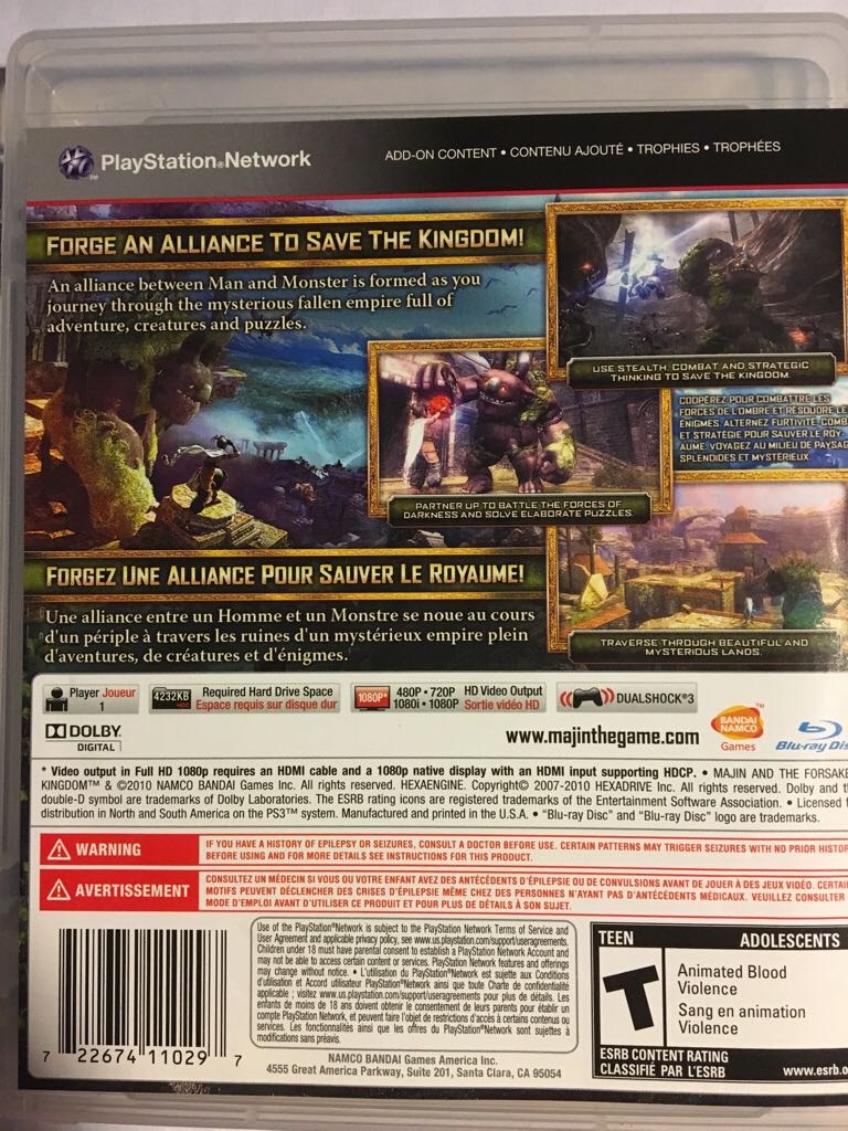 Majin And The Forsaken Kingdom - Sony PlayStation 3 (PS3) (Namco Bandai - 1) video game collectible [Barcode 722674110297] - Main Image 2