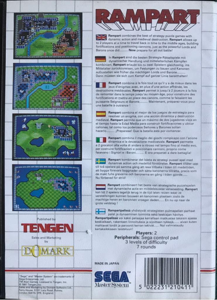 Rampart - Sega Master System (Tengen - 1) video game collectible [Barcode 5022231210411] - Main Image 2