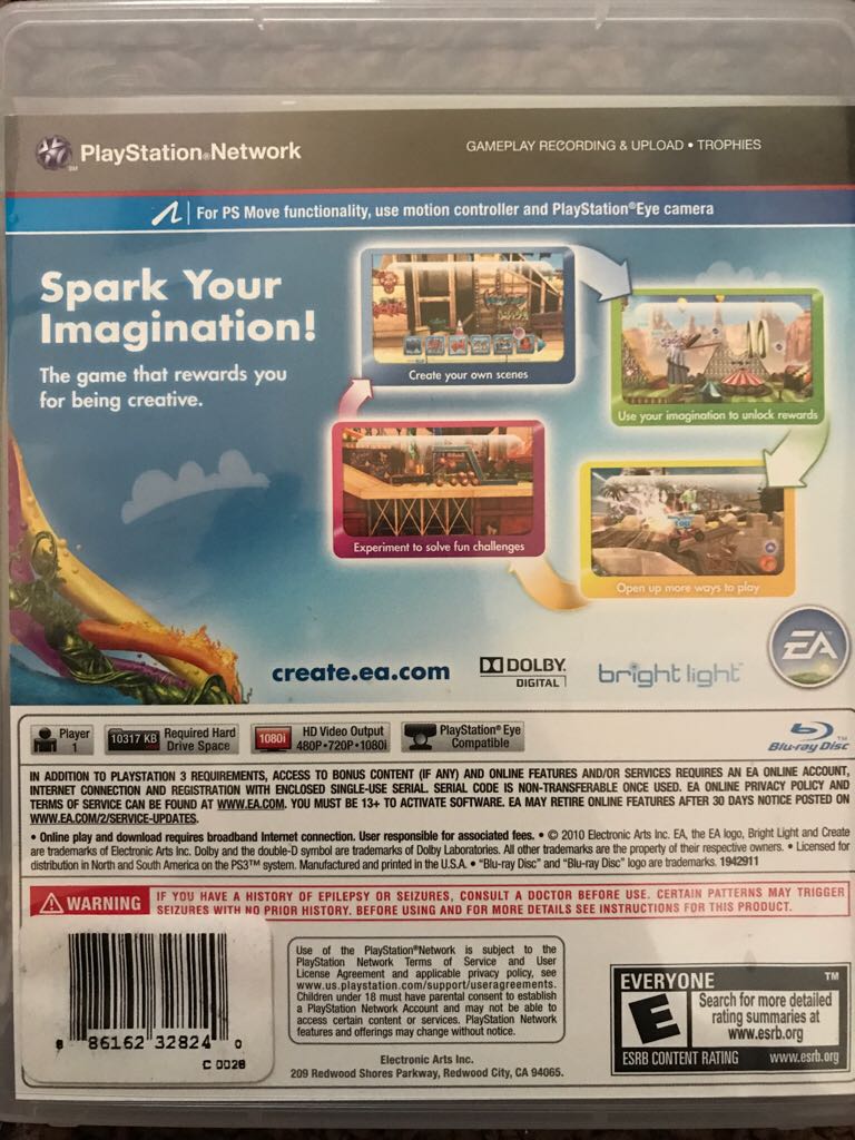 Create - Sony PlayStation 3 (PS3) (EA - 1) video game collectible [Barcode 014633194296] - Main Image 2