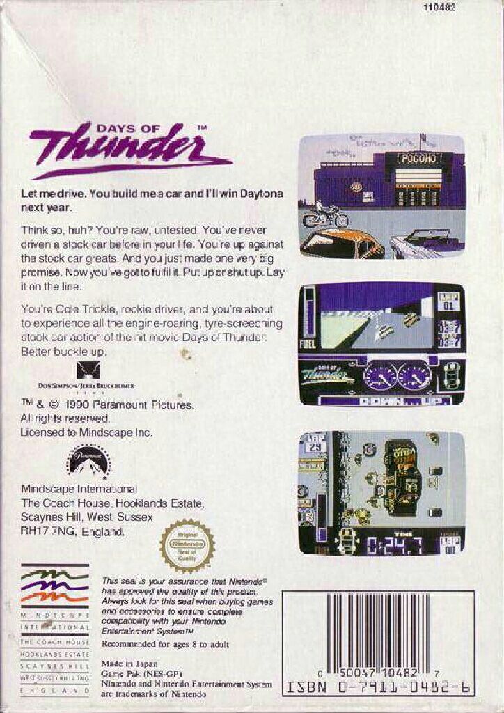 Days Of Thunder - Nintendo Entertainment System (NES) (Mindscape) video game collectible [Barcode 4013195000010] - Main Image 2