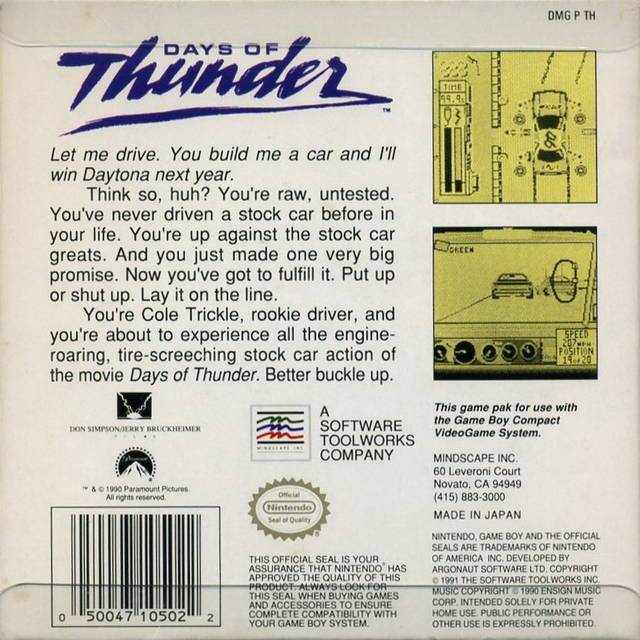 Days Of Thunder - Nintendo Game Boy video game collectible - Main Image 2