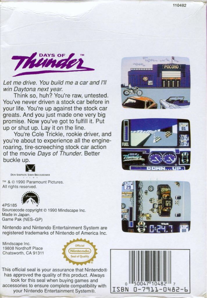 Days Of Thunder - Nintendo Entertainment System (NES) (Mindscape) video game collectible - Main Image 2