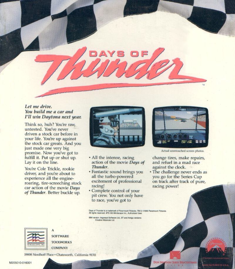 Days Of Thunder - Commodore Amiga video game collectible - Main Image 2