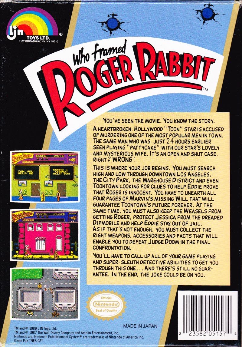 Who Framed Roger Rabbit - Nintendo Entertainment System (NES) (LJN - 1) video game collectible - Main Image 2