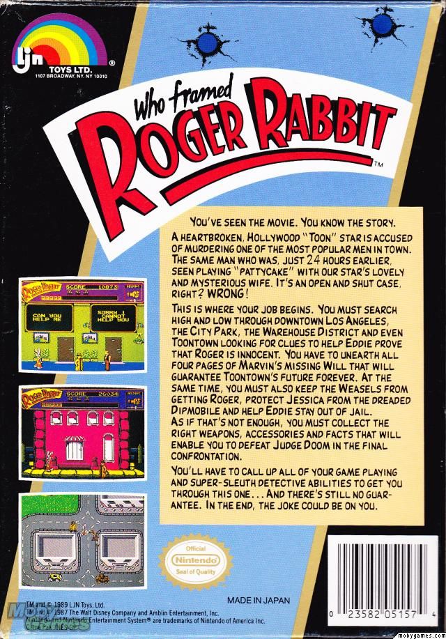 Who Framed Roger Rabbit - Nintendo Entertainment System (NES) (LJN) video game collectible - Main Image 2