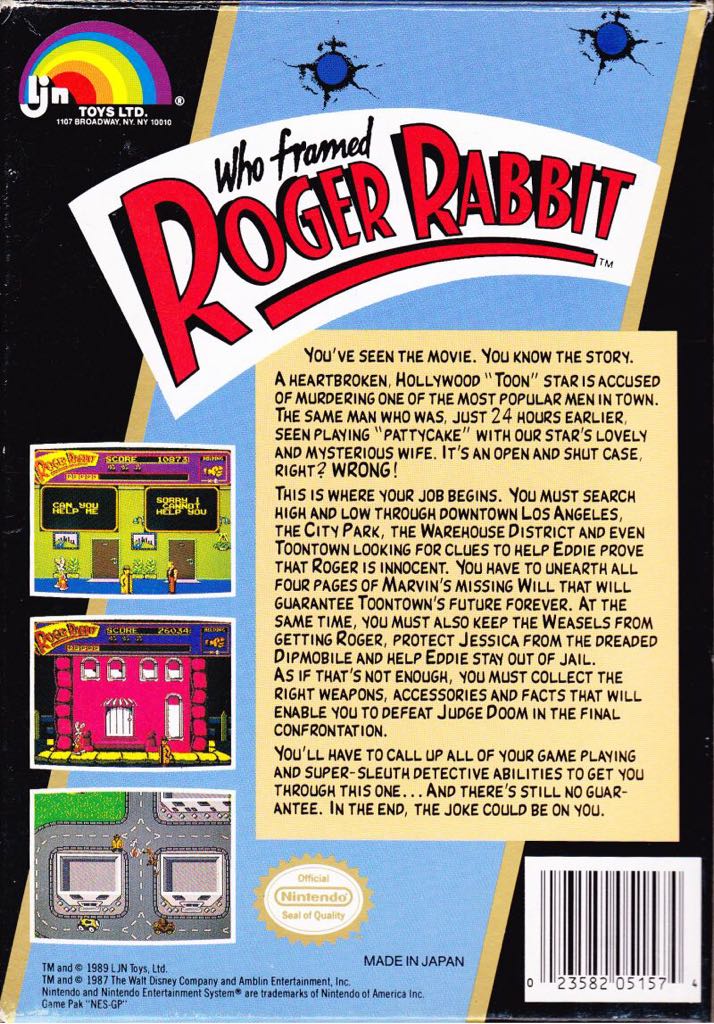 Who Framed Roger Rabbit - Nintendo Entertainment System (NES) (LJN - 1) video game collectible - Main Image 2