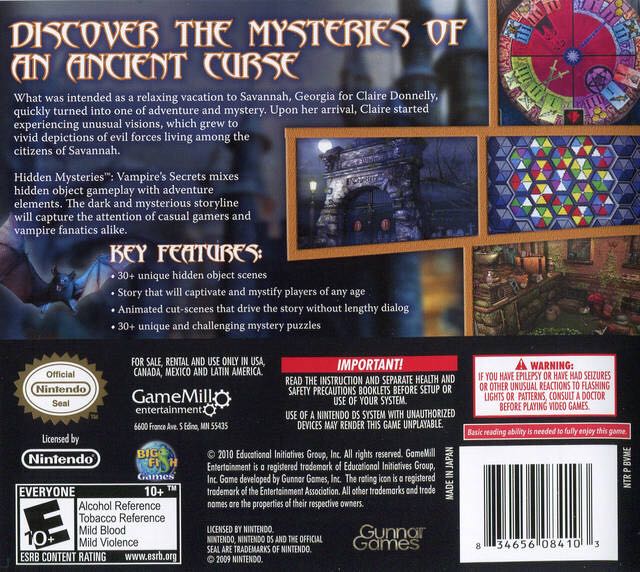 Hidden Mysteries: Vampire Secrets - Nintendo DS (1) video game collectible [Barcode 5016488122191] - Main Image 2